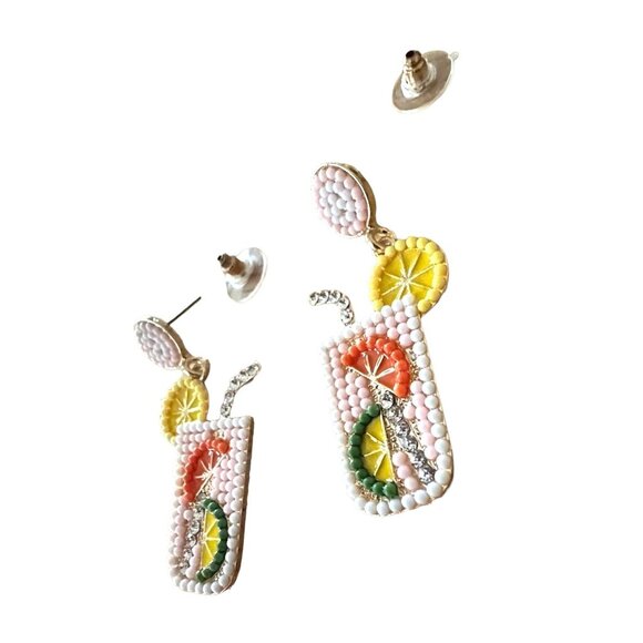 Tropical Cocktail Earrings Beaded Dangle Posts Lemon Lime Cruise Island … - Picture 10 of 12